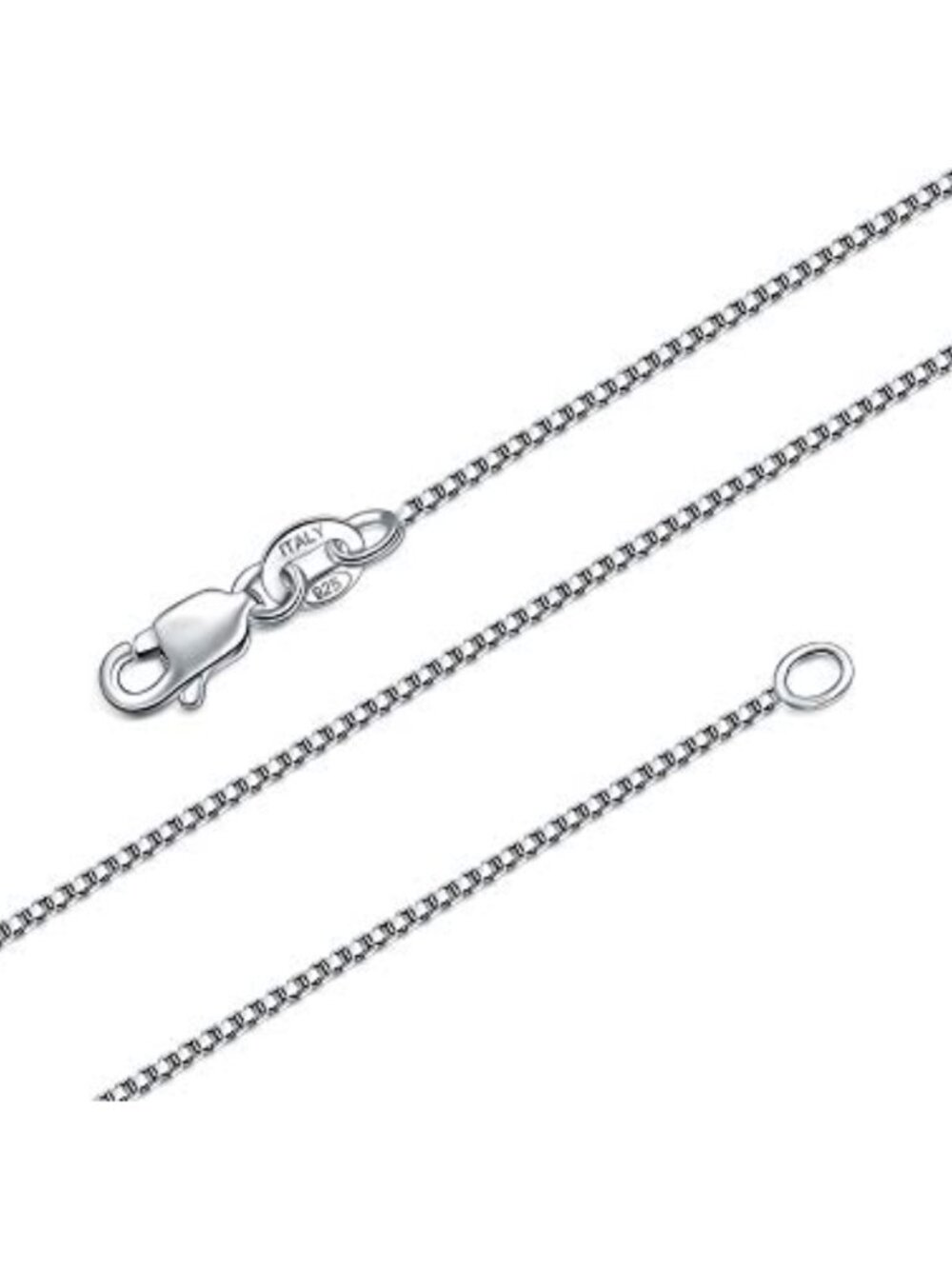 925 Sterling Silver Box Chain Necklace 1mm Italian Nickel-Free Lobster Clasp